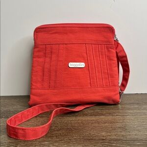 Baggallini Crossbody Travel Bag – Coral/Salmon with Yellow Interior